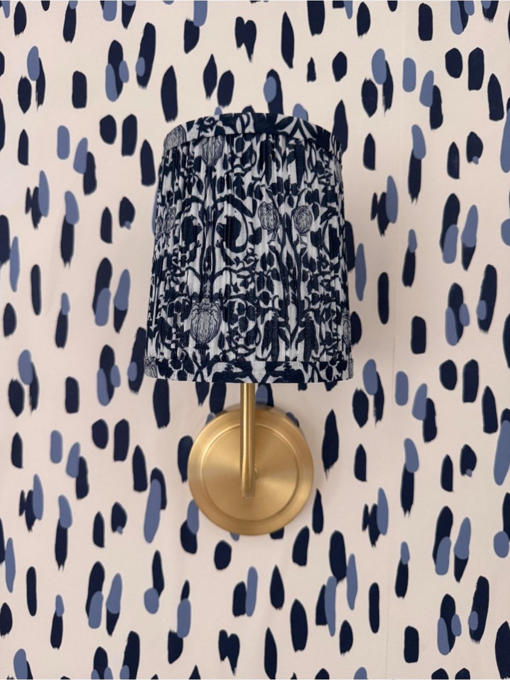 Karma Home Navy and White Floral Pleated Wall Light with Gold Accent